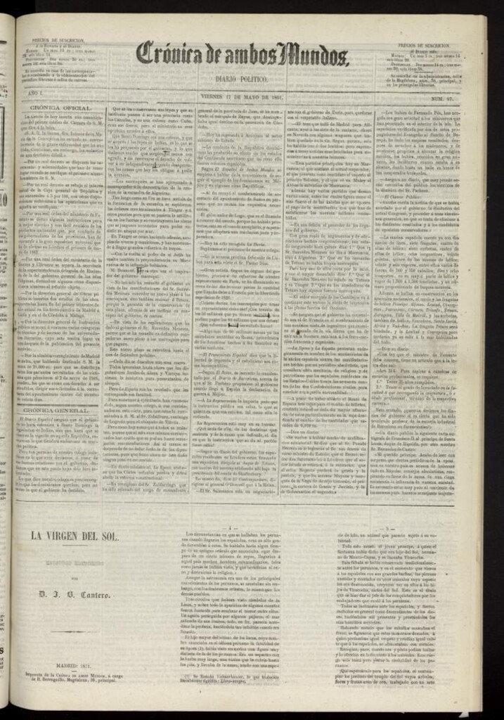 Miniatura de Crónica de ambos Mundos : diario de noticias del 17 de mayo de 1861, nº 97