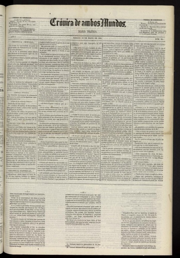 Miniatura de Crónica de ambos Mundos : diario de noticias del 18 de mayo de 1861, nº 98