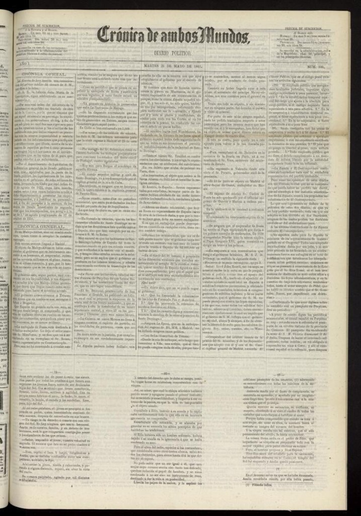 Miniatura de Crónica de ambos Mundos : diario de noticias del 21 de mayo de 1861, nº 100