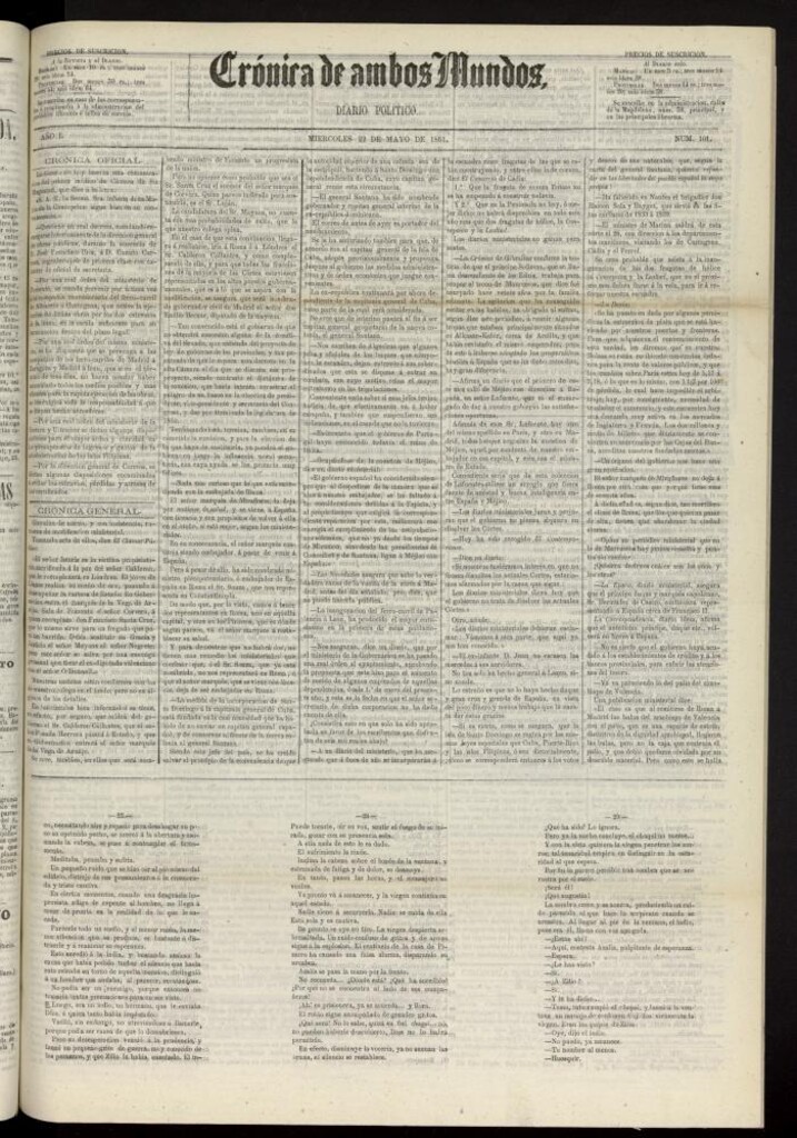Miniatura de Crónica de ambos Mundos : diario de noticias del 22 de mayo de 1861, nº 101