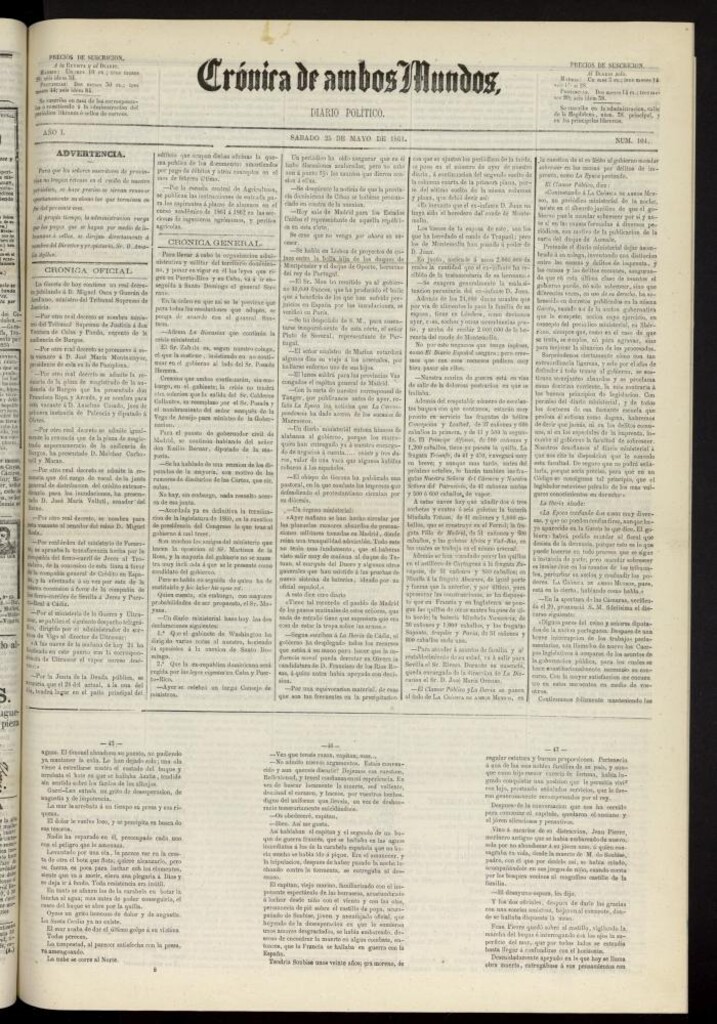 Miniatura de Crónica de ambos Mundos : diario de noticias del 25 de mayo de 1861, nº 104