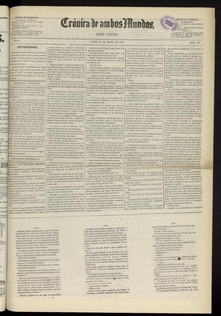 Miniatura de Crónica de ambos Mundos : diario de noticias del 27 de mayo de 1861, nº 105