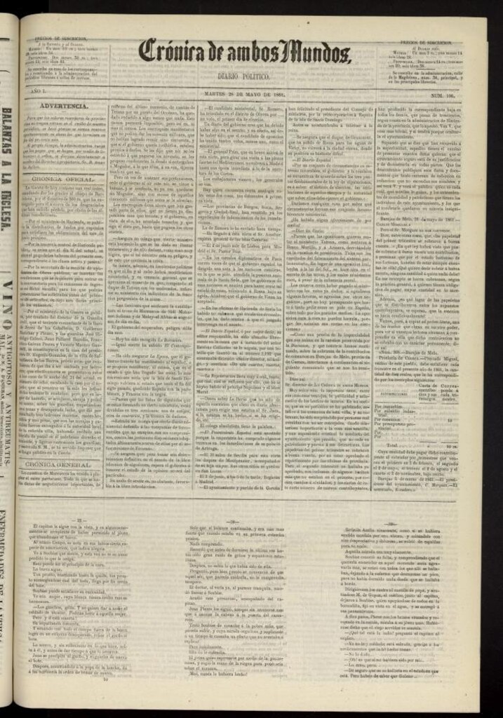 Miniatura de Crónica de ambos Mundos : diario de noticias del 28 de mayo de 1861, nº 106