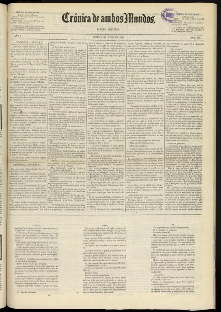 Miniatura de Crónica de ambos Mundos : diario de noticias del 3 de junio de 1861, nº 110