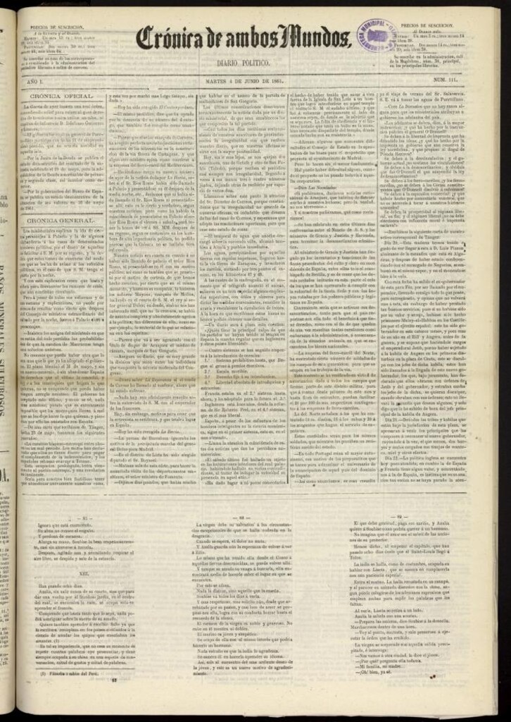 Miniatura de Crónica de ambos Mundos : diario de noticias del 4 de junio de 1861, nº 111