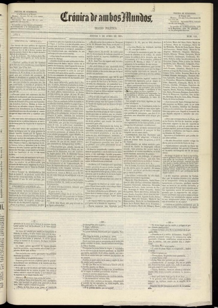 Miniatura de Crónica de ambos Mundos : diario de noticias del 6 de junio de 1861, nº 113