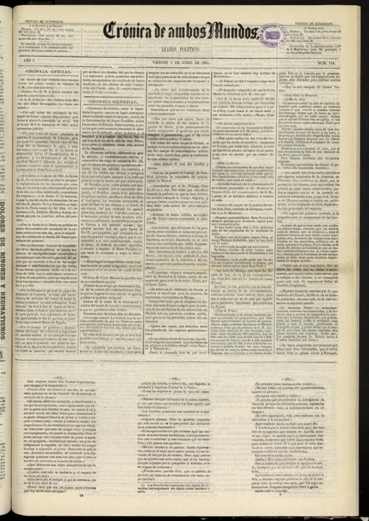 Miniatura de Crónica de ambos Mundos : diario de noticias del 7 de junio de 1861, nº 114