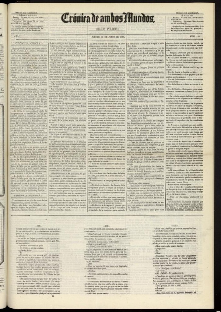 Miniatura de Crónica de ambos Mundos : diario de noticias del 13 de junio de 1861, nº 119