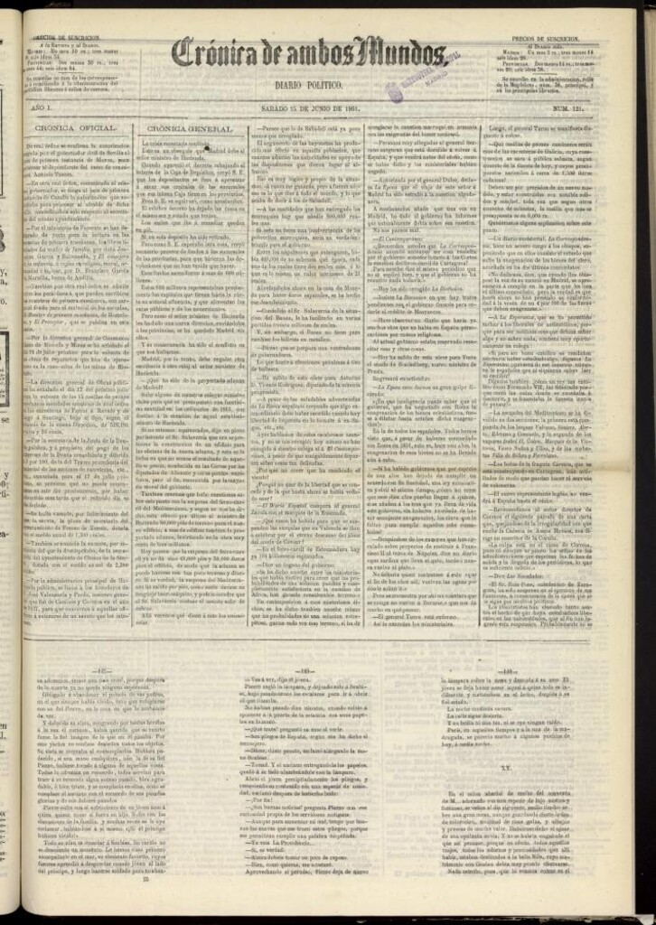 Miniatura de Crónica de ambos Mundos : diario de noticias del 15 de junio de 1861, nº 121