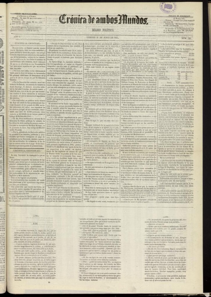 Miniatura de Crónica de ambos Mundos : diario de noticias del 21 de junio de 1861, nº 126
