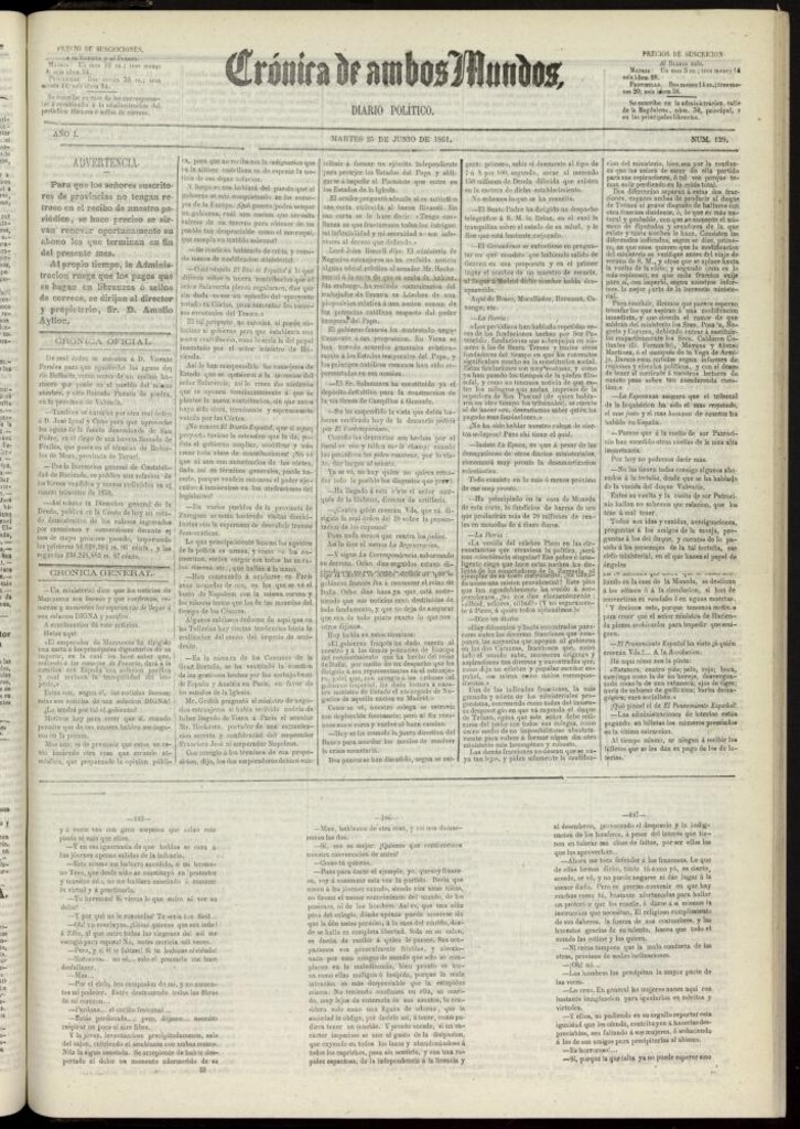 Miniatura de Crónica de ambos Mundos : diario de noticias del 25 de junio de 1861, nº 129