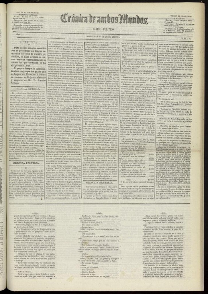 Miniatura de Crónica de ambos Mundos : diario de noticias del 26 de junio de 1861, nº 130