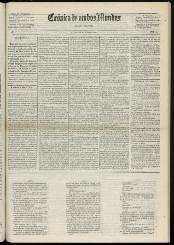 Miniatura de Crónica de ambos Mundos : diario de noticias del 29 de junio de 1861, nº 133