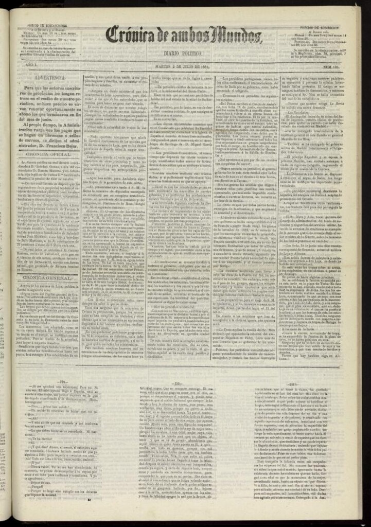 Miniatura de Crónica de ambos Mundos : diario de noticias del 2 de julio de 1861, nº 135