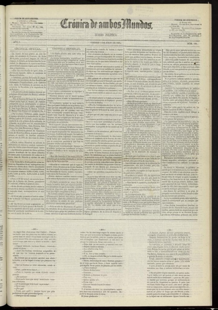 Miniatura de Crónica de ambos Mundos : diario de noticias del 5 de julio de 1861, nº 138