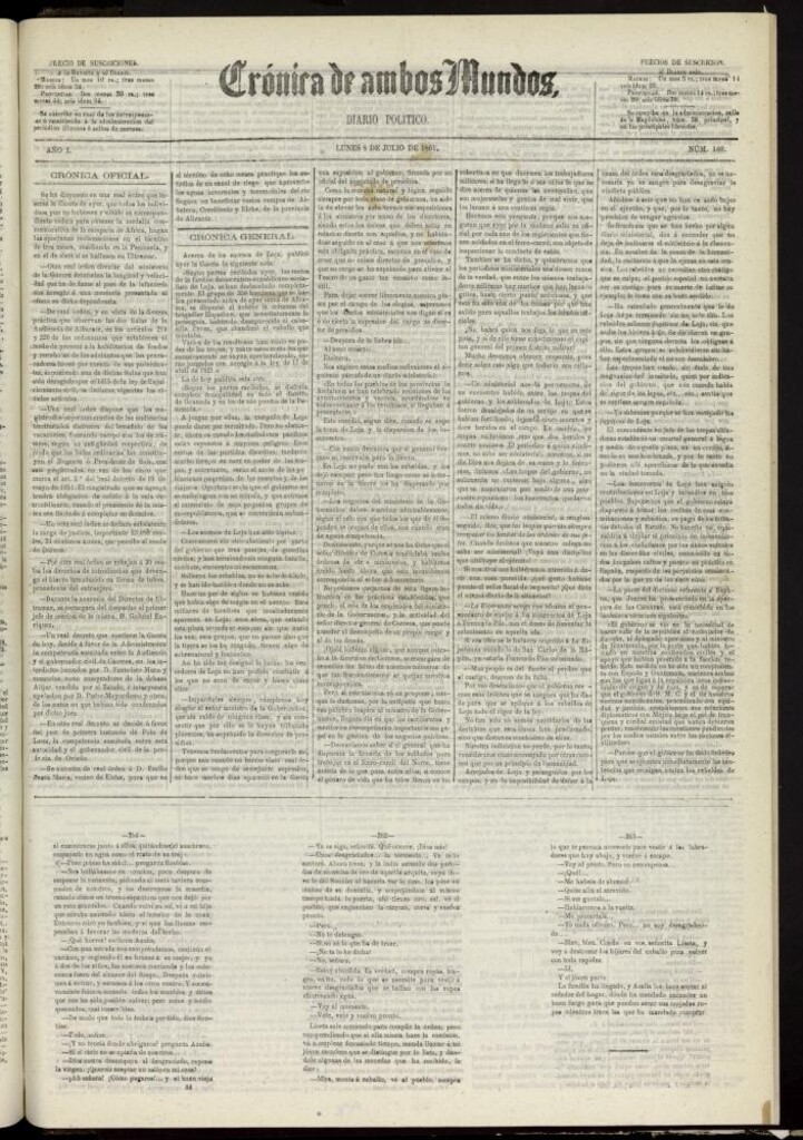 Miniatura de Crónica de ambos Mundos : diario de noticias del 8 de julio de 1861, nº 140