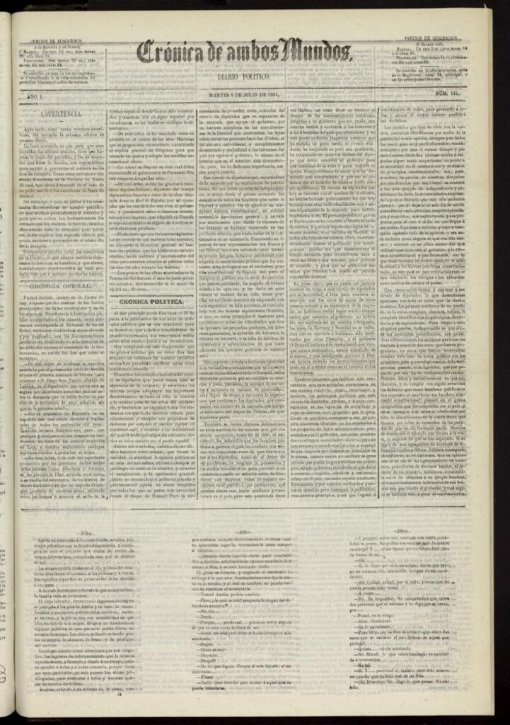 Miniatura de Crónica de ambos Mundos : diario de noticias del 9 de julio de 1861, nº 141