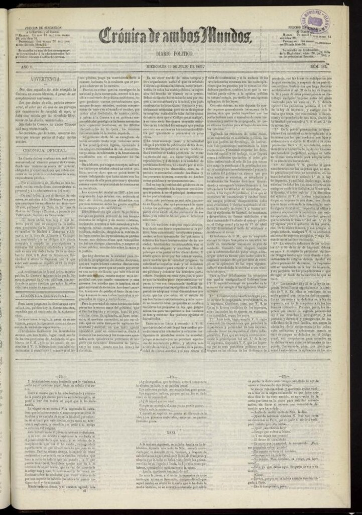 Miniatura de Crónica de ambos Mundos : diario de noticias del 10 de julio de 1861, nº 142
