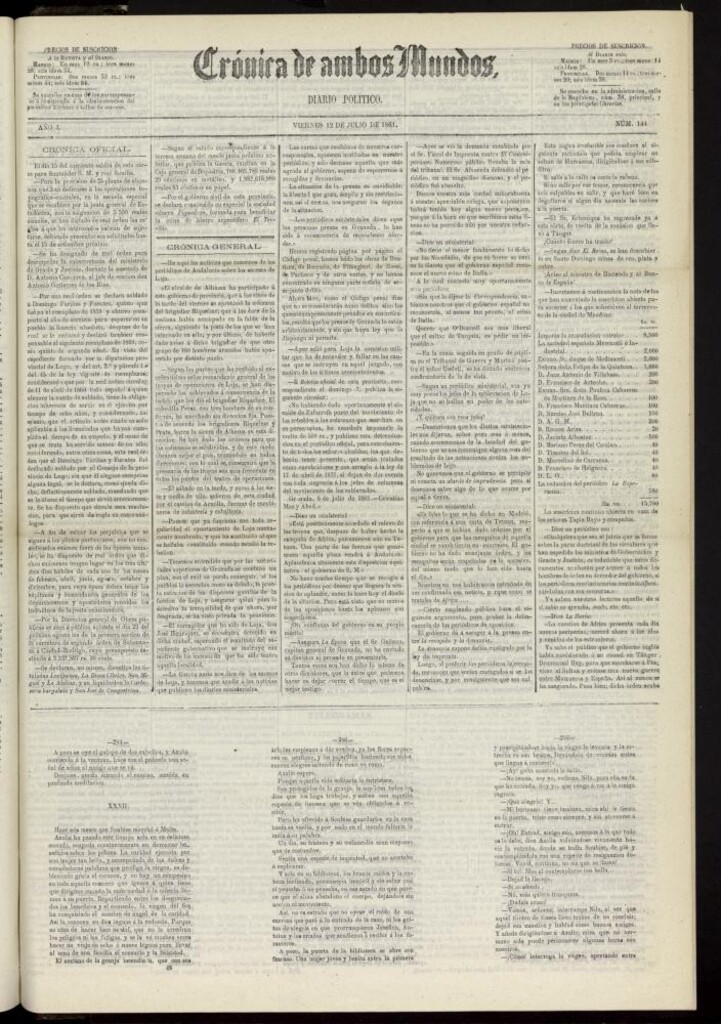 Miniatura de Crónica de ambos Mundos : diario de noticias del 12 de julio de 1861, nº 144