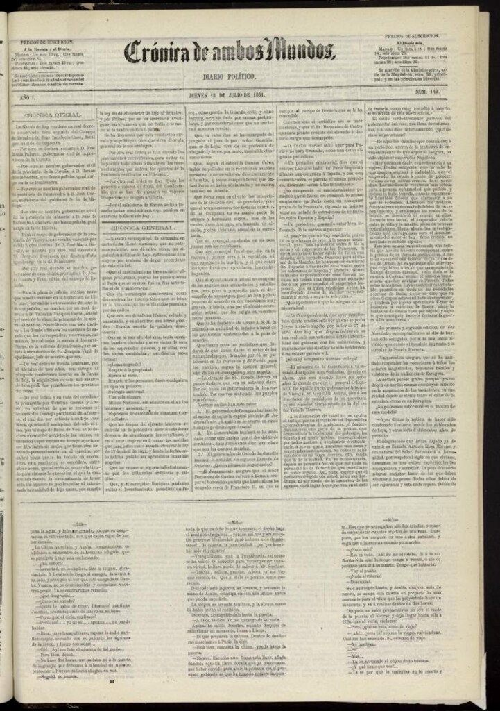 Miniatura de Crónica de ambos Mundos : diario de noticias del 18 de julio de 1861, nº 149