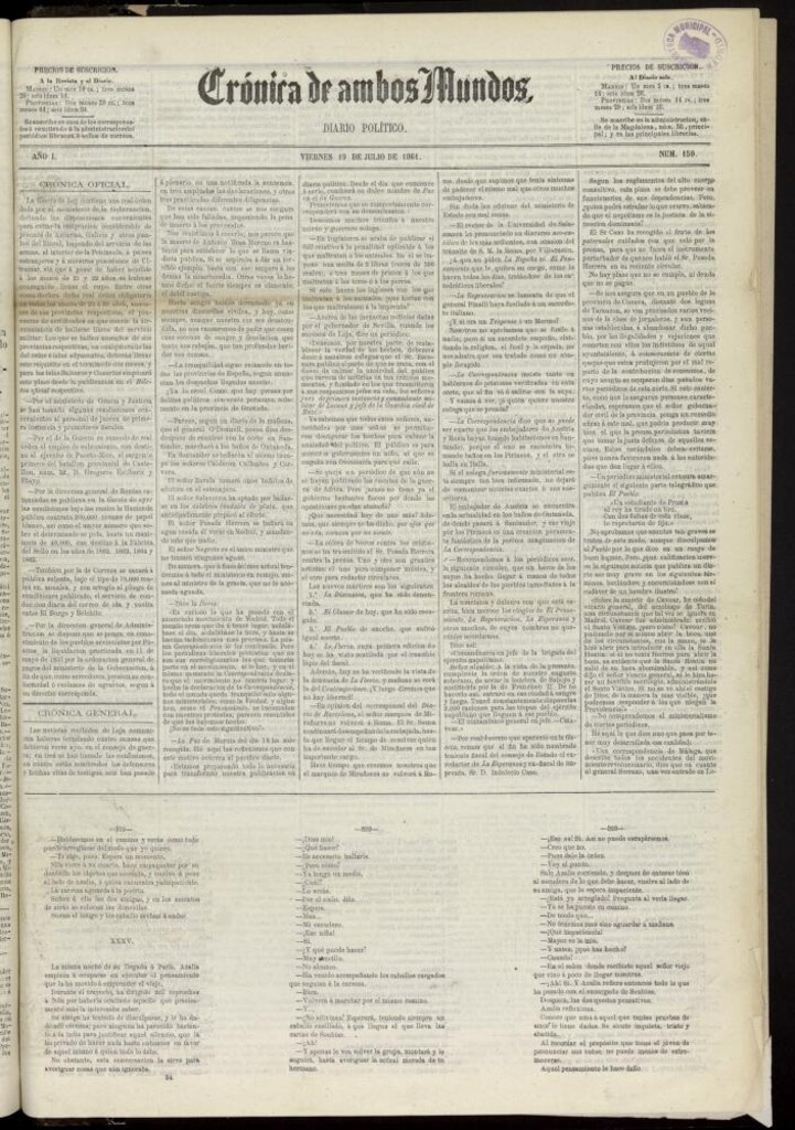 Miniatura de Crónica de ambos Mundos : diario de noticias del 19 de julio de 1861, nº 150