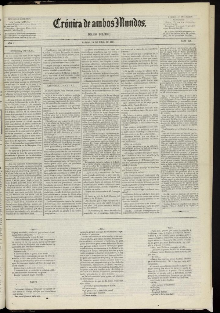 Miniatura de Crónica de ambos Mundos : diario de noticias del 20 de julio de 1861, nº 151