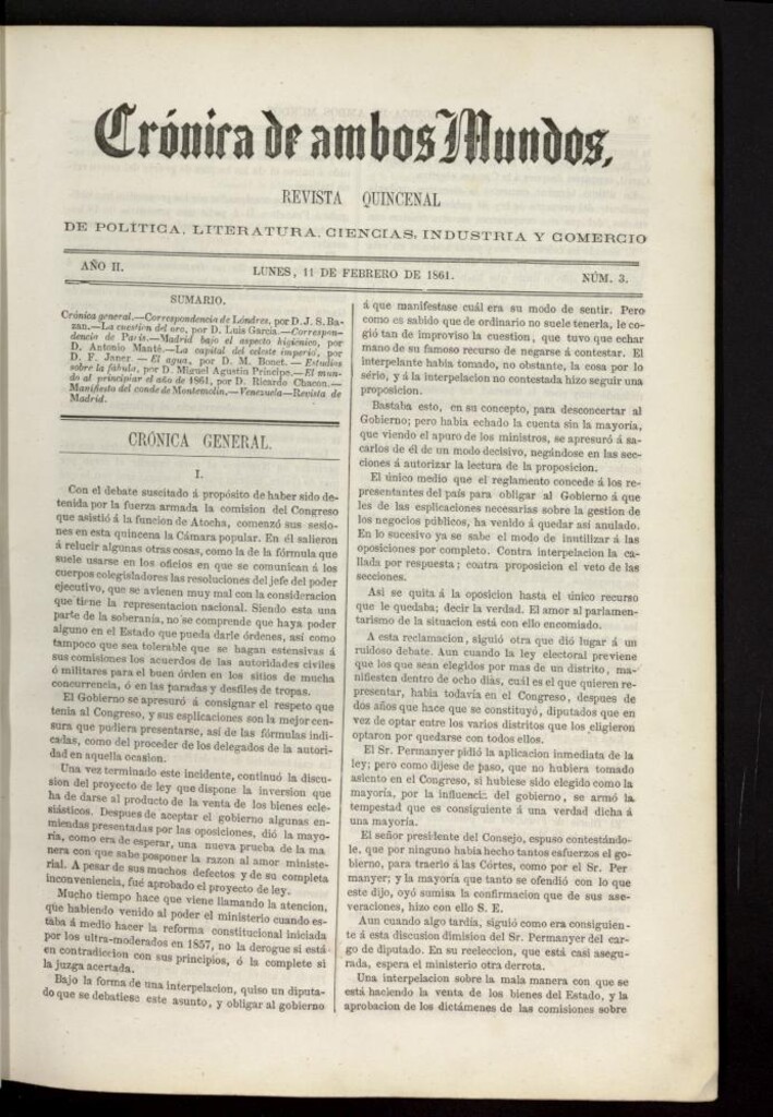 Miniatura de Crónica de ambos Mundos del 11 de febrero de 1861, nº 3