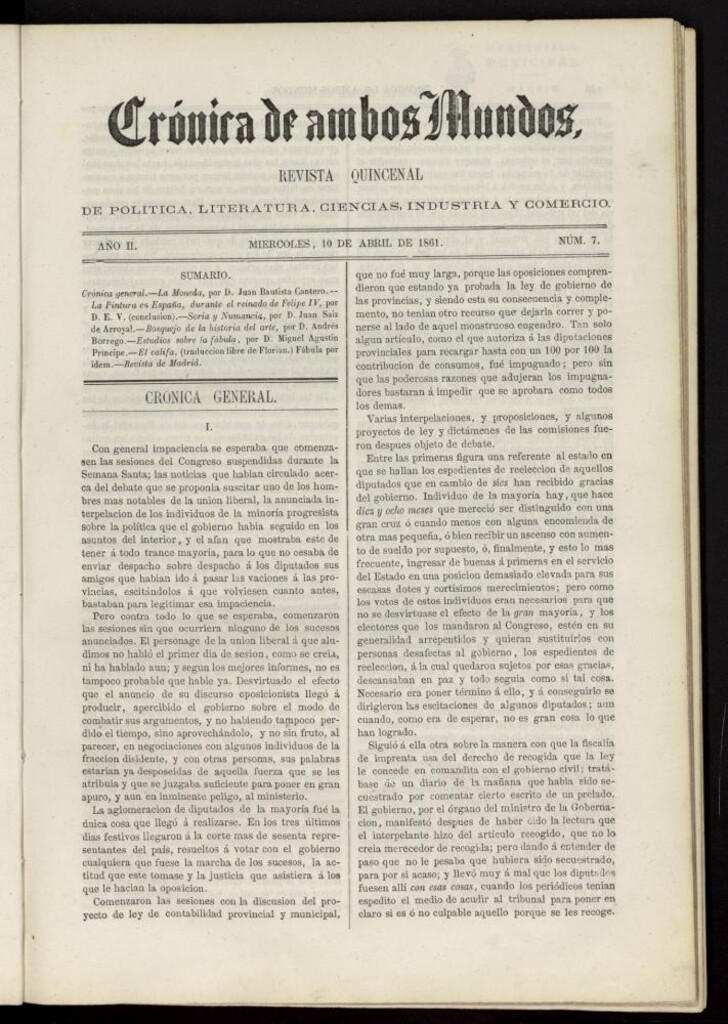 Miniatura de Crónica de ambos Mundos del 10 de abril de 1861, nº 7