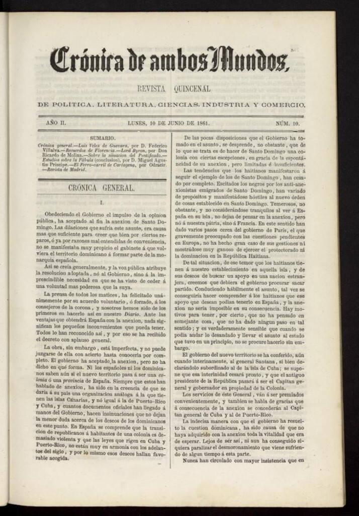 Miniatura de Crónica de ambos Mundos del 10 de junio (sic) de 1861, nº 10