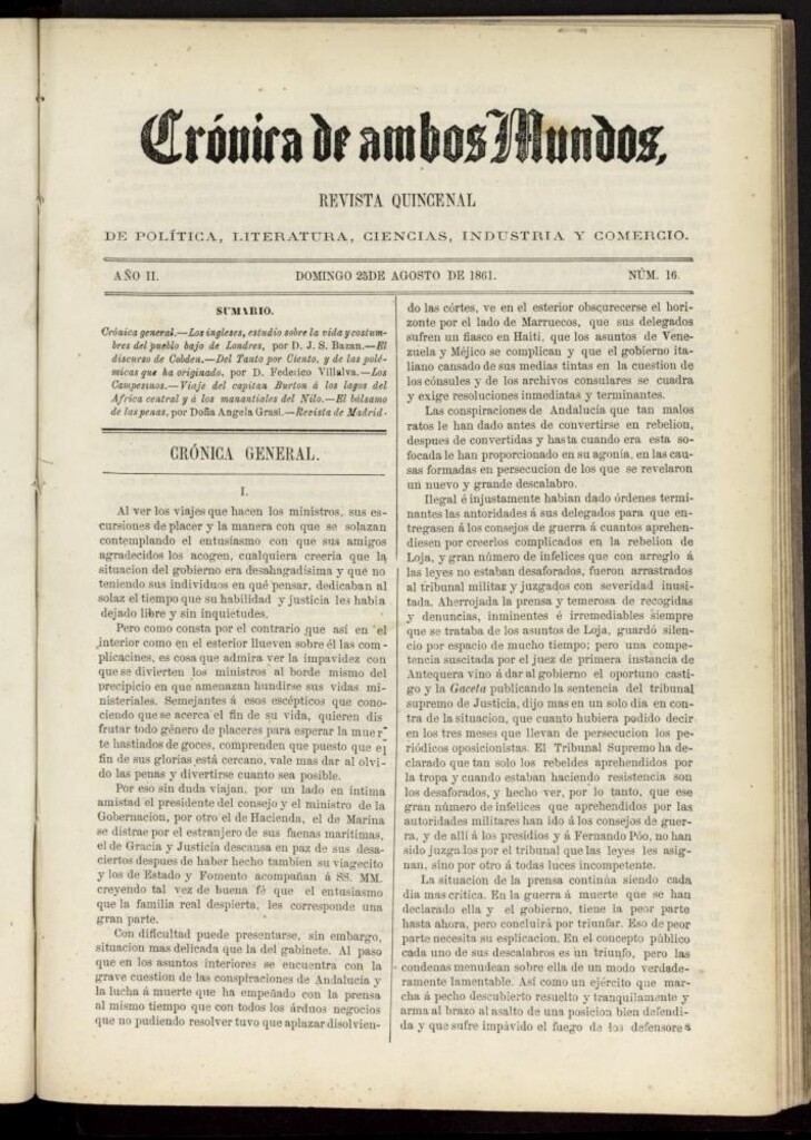 Miniatura de Crónica de ambos Mundos del 25 de agosto de 1861, nº 16