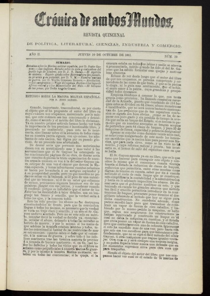 Miniatura de Crónica de ambos Mundos del 10 de octubre de 1861, nº 19