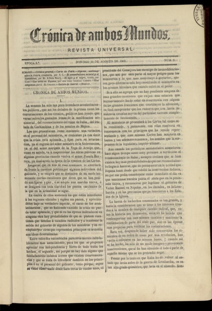Miniatura de Crónica de ambos Mundos del 10 de agosto de 1862, nº 2