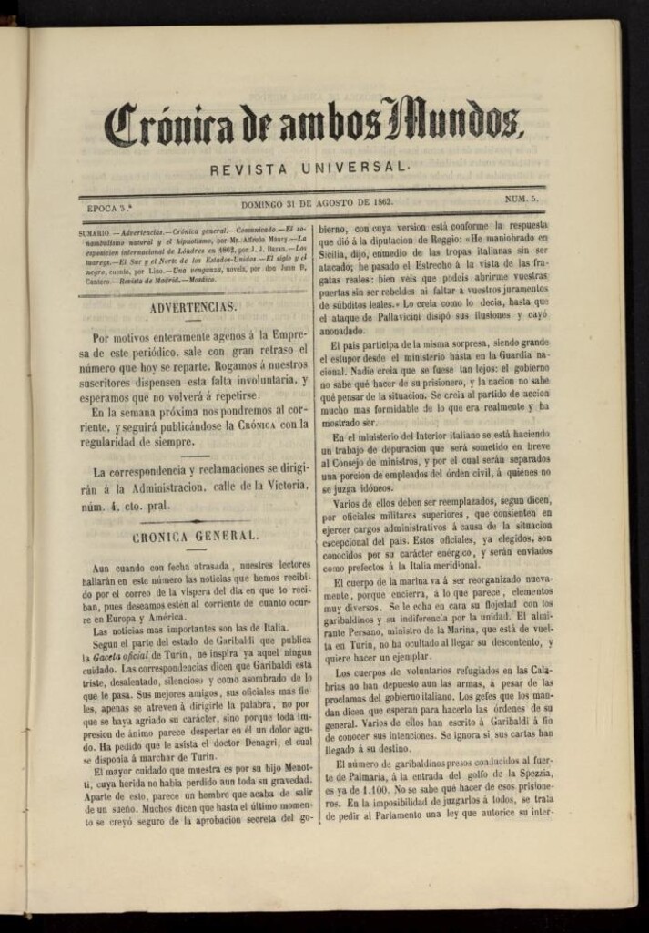 Miniatura de Crónica de ambos Mundos del 31 de agosto de 1862, nº 5
