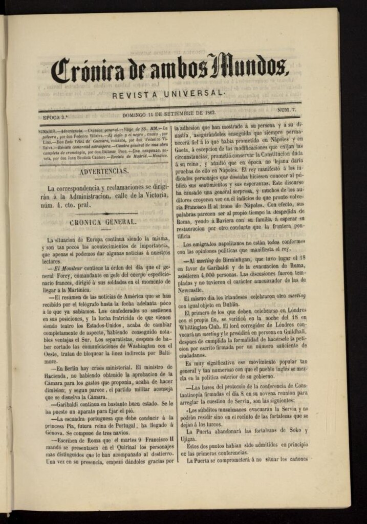 Miniatura de Crónica de ambos Mundos del 14 de septiembre de 1862, nº 7