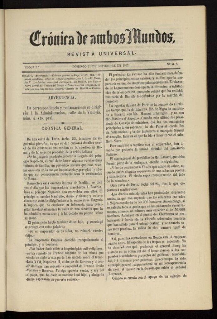 Miniatura de Crónica de ambos Mundos del 21 de septiembre de 1862, nº 8