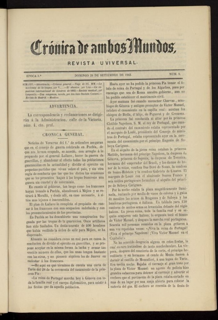 Miniatura de Crónica de ambos Mundos del 28 de septiembre de 1862, nº 9