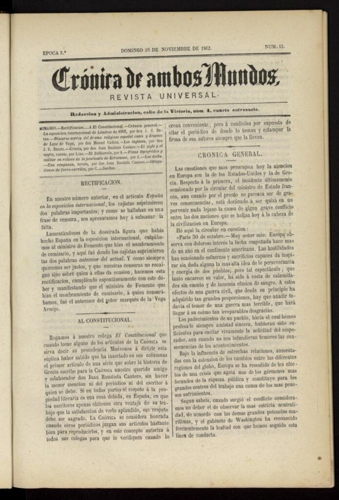 Miniatura de Crónica de ambos Mundos del 16 de noviembre de 1862, nº 13