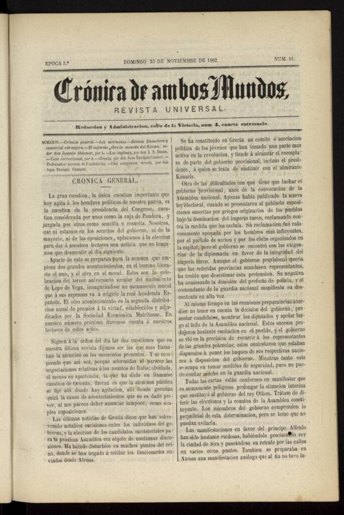 Miniatura de Crónica de ambos Mundos del 23 de noviembre de 1862, nº 14