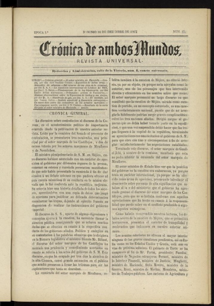 Miniatura de Crónica de ambos Mundos del 14 de diciembre de 1862, nº 17