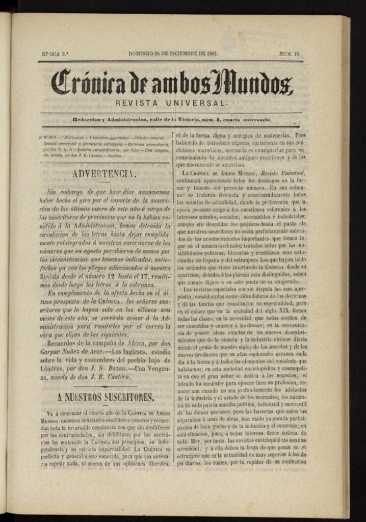 Miniatura de Crónica de ambos Mundos del 28 de diciembre de 1862, nº 19