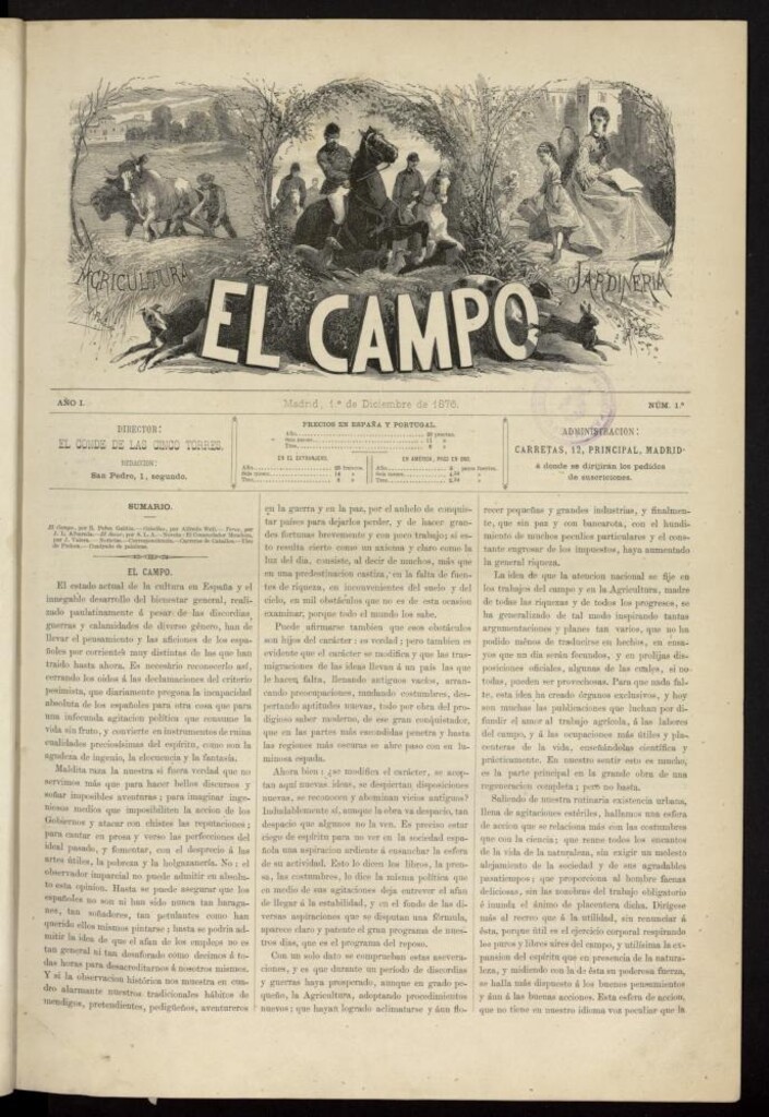 Miniatura de El Campo : agricultura, jardinería y sport del 1 de diciembre de 1876, nº 1