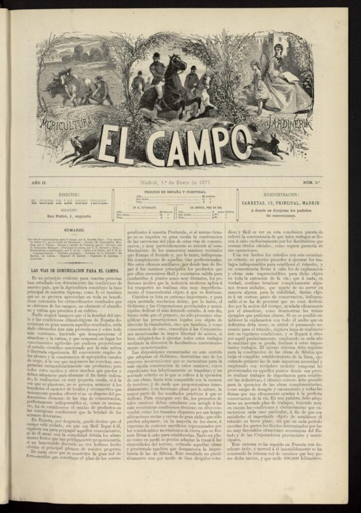 Miniatura de El Campo : agricultura, jardinería y sport del 1 de enero de 1877, nº 3