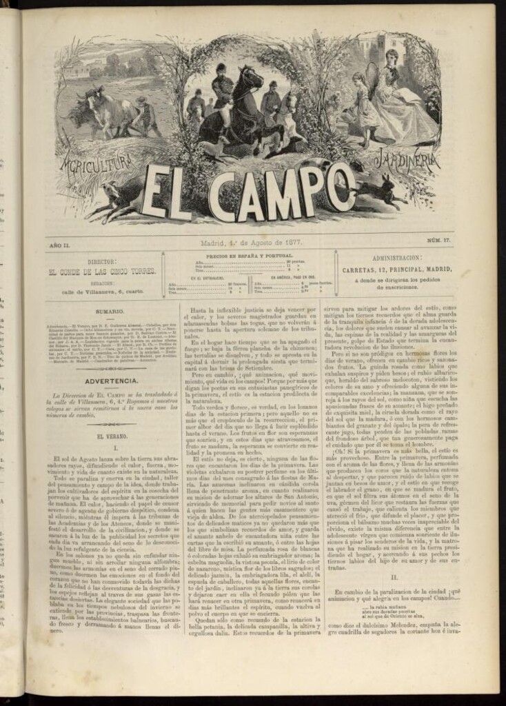 Miniatura de El Campo : agricultura, jardinería y sport del 1 de agosto de 1877, nº 17