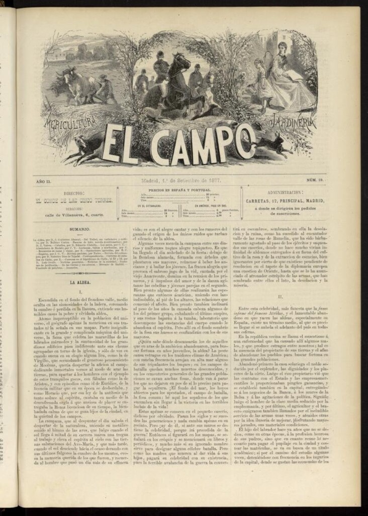 Miniatura de El Campo : agricultura, jardinería y sport del 1 de septiembre de 1877, nº 19
