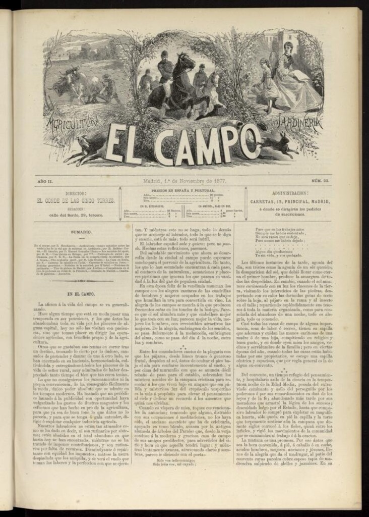 Miniatura de El Campo : agricultura, jardinería y sport del 1 de noviembre de 1877, nº 23