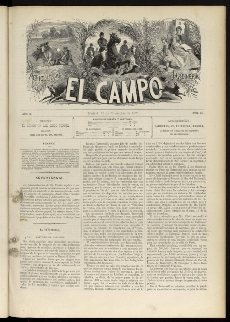 Miniatura de El Campo : agricultura, jardinería y sport del 16 de noviembre de 1877, nº 24