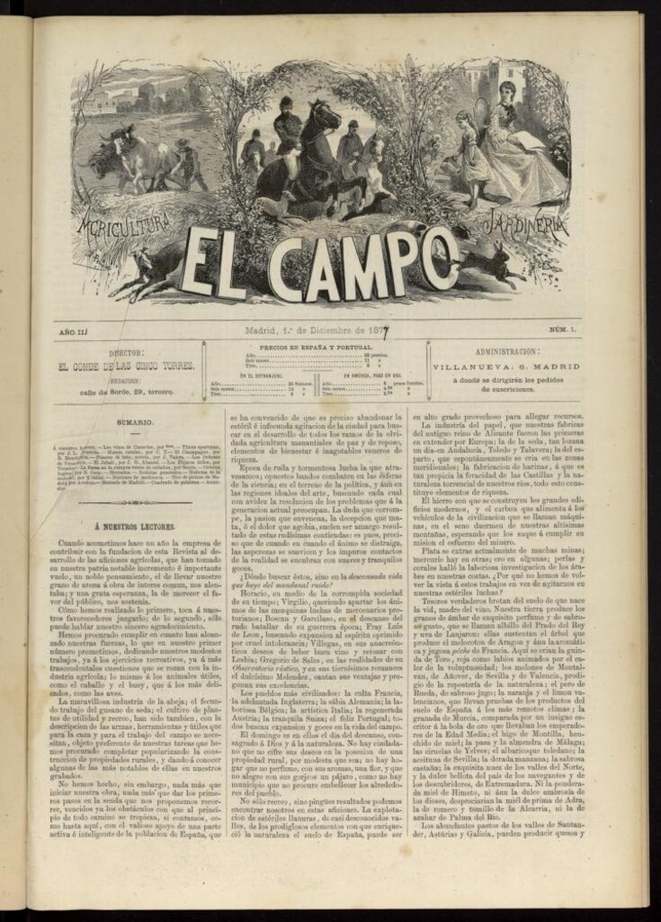 Miniatura de El Campo : agricultura, jardinería y sport del 1 de diciembre de 1877, nº 1