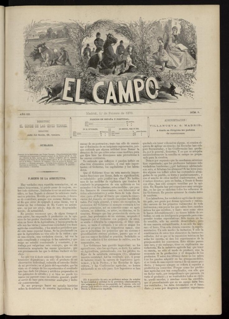 Miniatura de El Campo : agricultura, jardinería y sport del 1 de febrero de 1878, nº 5
