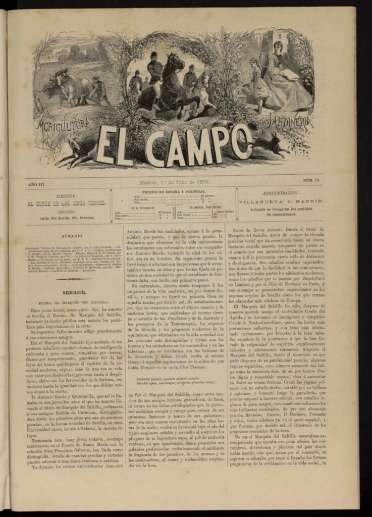 Miniatura de El Campo : agricultura, jardinería y sport del 1 de julio de 1878, nº 15