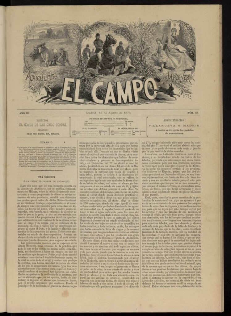 Miniatura de El Campo : agricultura, jardinería y sport del 16 de agosto de 1878, nº 18